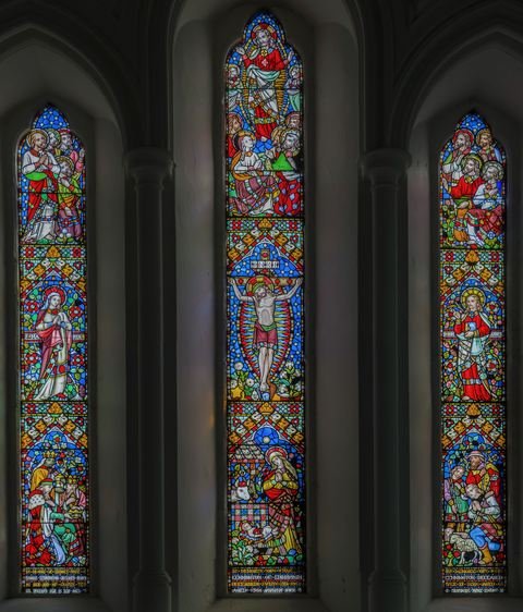 The stained glass east window above the High Altar at Caistor, given in memory of the Kennington family