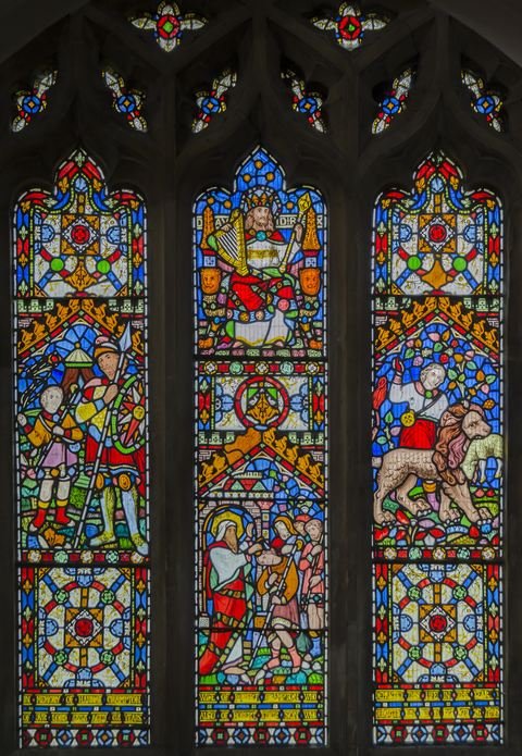 A stained glass window at St Peter and St Paul, Caistor